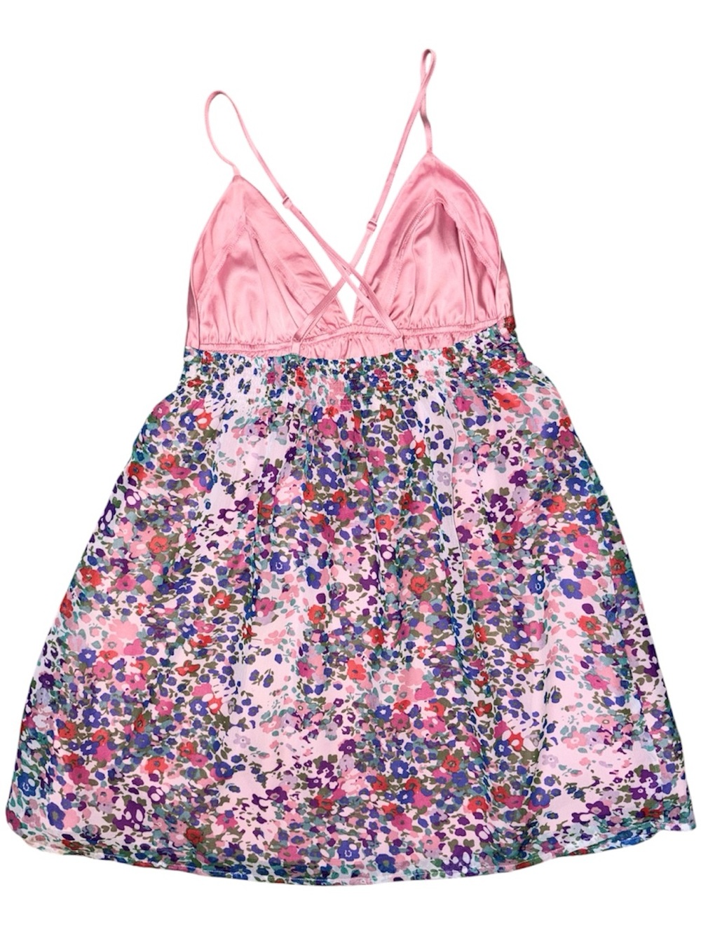 Vintage Forever 21 Floral Babydoll Mini Dress Pink Satin Indie Sleaze L - Picture 3 of 5